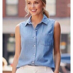 Tommy Hilfiger Size M Blouse Chambray Sleeveless Coasta Preppy Designer EUC